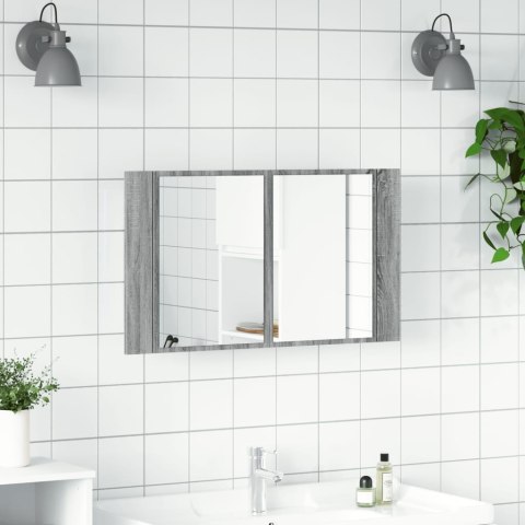 Szafka łazienkowa z lustrem i LED, szary dąb 80x12x45 cm, akryl Lumarko!