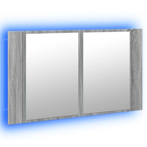 Szafka łazienkowa z lustrem i LED, szary dąb 80x12x45 cm, akryl Lumarko!