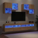 6-częściowy zestaw ściennych szafek TV z oświetleniem LED, dąb sonoma Lumarko!