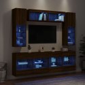 6-częściowy zestaw ściennych szafek TV z LED, brązowy dąb Lumarko!