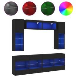 6-częściowy zestaw ściennych szafek TV z oświetleniem LED, czarny Lumarko!