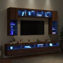 8-częściowy zestaw ściennych szafek TV z LED, brązowy dąb Lumarko!