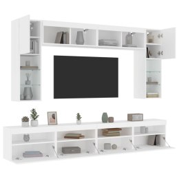 8-cz. zestaw ściennych szafek TV z oświetleniem LED, biały Lumarko!