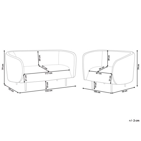 Komplet wypoczynkowy 3-osobowy tapicerowany czarno-biały LOEN