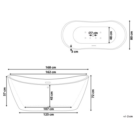 Wanna wolnostojąca LED z hydromasażem 168 x 80 cm biała ANTIGUA