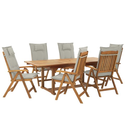 Zestaw ogrodowy drewno akacjowe stół i 6 krzeseł z poduszkami beżowymi JAVA Lumarko!