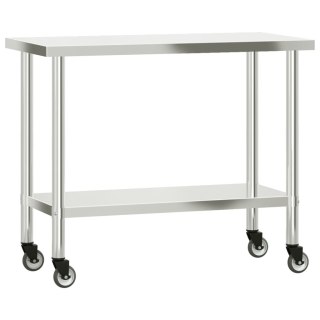 Kuchenny stół roboczy na kółkach, 110x55x85 cm, stal nierdzewna Lumarko!