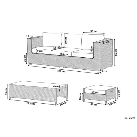 Zestaw ogrodowy z technorattanu 3-osobowy biały BELLUNO