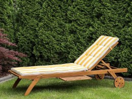Leżak ogrodowy drewniany z poduszką żółto-białą CESANA Lumarko!