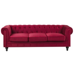 Sofa 3-osobowa welurowa czerwona CHESTERFIELD Lumarko!