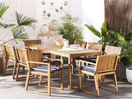Zestaw 8 krzeseł ogrodowych akacjowy jasne drewno z poduszkami niebiesko-białymi SASSARI Lumarko!