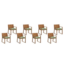 Zestaw 8 krzeseł ogrodowych akacjowy jasne drewno z poduszkami zielonymi SASSARI Lumarko!