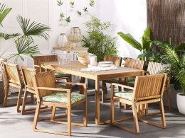 Zestaw 8 krzeseł ogrodowych akacjowy jasne drewno z poduszkami zielonymi SASSARI Lumarko!