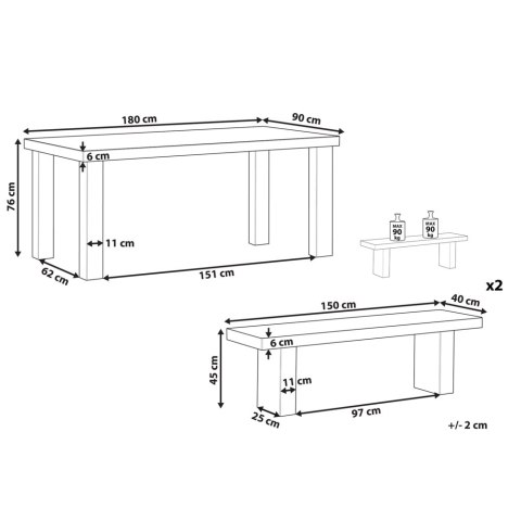 Zestaw ogrodowy betonowy stół i 2 ławki szary TARANTO