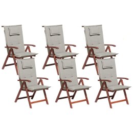 Zestaw 6 krzeseł ogrodowych drewno akacjowe z poduszkami beżowoszarymi TOSCANA Lumarko!