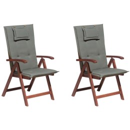 Zestaw 2 krzeseł ogrodowych drewno akacjowe z poduszkami szarymi TOSCANA Lumarko!