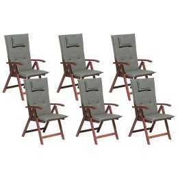 Zestaw 6 krzeseł ogrodowych drewno akacjowe z poduszkami szarymi TOSCANA Lumarko!