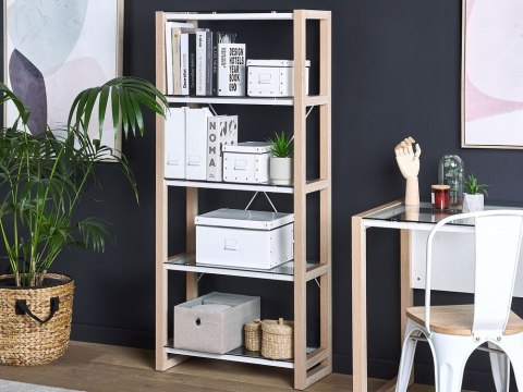 Regał 4 półki biały z jasnym drewnem JENKS