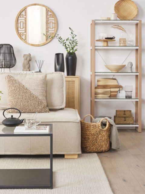 Regał 4 półki biały z jasnym drewnem JENKS