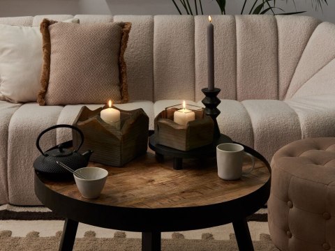 Zestaw 2 świeczników ciemne drewno PLATEROS