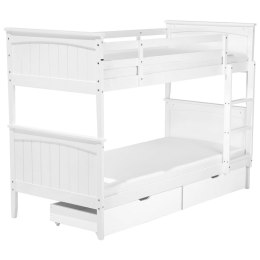Łóżko piętrowe z szufladami drewniane 90 x 200 cm białe ALBON Lumarko!