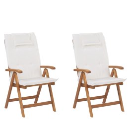 Zestaw 2 krzeseł ogrodowych składany drewno akacjowe z poduszkami kremowymi JAVA Lumarko!
