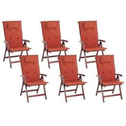 Zestaw 6 krzeseł ogrodowych drewno akacjowe z poduszkami czerwonymi TOSCANA Lumarko!