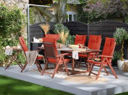 Zestaw 6 krzeseł ogrodowych drewno akacjowe z poduszkami czerwonymi TOSCANA Lumarko!