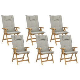 Zestaw 6 krzeseł ogrodowych składany drewno akacjowe z poduszkami beżowymi JAVA Lumarko!