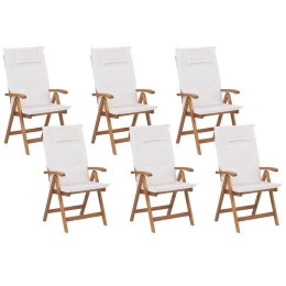 Zestaw 6 krzeseł ogrodowych składany drewno akacjowe z poduszkami kremowymi JAVA Lumarko!