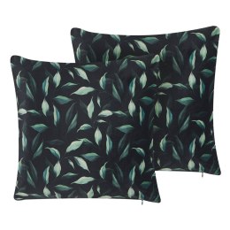 2 welurowe poduszki dekoracyjne w liście 45 x 45 cm zielono-czarne TOADFLAX Lumarko!