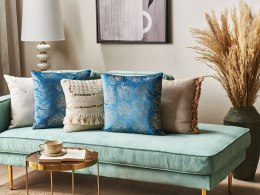 2 welurowe poduszki dekoracyjne w liście 45 x 45 cm niebieskie MONSTERA Lumarko!