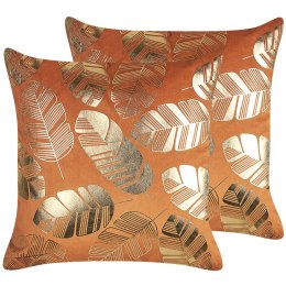 2 welurowe poduszki dekoracyjne w liście 45 x 45 cm pomarańczowe SUNFLOWER Lumarko!