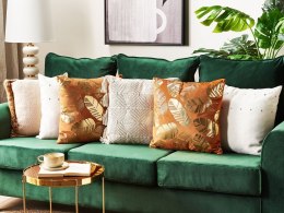 2 welurowe poduszki dekoracyjne w liście 45 x 45 cm pomarańczowe SUNFLOWER Lumarko!