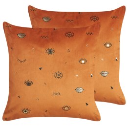 2 welurowe poduszki dekoracyjne z motywem oka 45 x 45 cm pomarańczowe AEONIUM Lumarko!