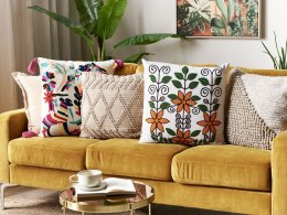 Bawełniana poduszka dekoracyjna z motywem roślinnym 50 x 50 cm wielokolorowa VELLORE Lumarko!