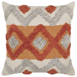 Bawełniana poduszka dekoracyjna w geometryczny wzór 45 x 45 cm pomarańczowo-beżowa BREVIFOLIA Lumarko!