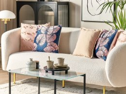 2 welurowe poduszki dekoracyjne w liście 45 x 45 cm niebiesko-różowe CHRYSANTHEMUM Lumarko!