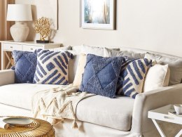 Bawełniana poduszka dekoracyjna tuftowana z frędzlami 45 x 45 cm niebieska AVIUM Lumarko!