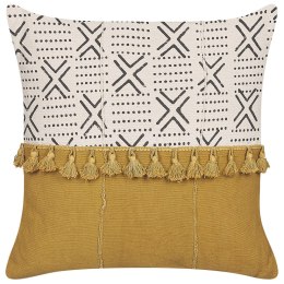 Bawełniana poduszka dekoracyjna w geometryczny wzór 45 x 45 cm biało-żółta WOODI Lumarko!