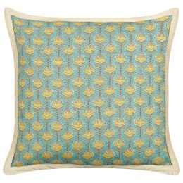 Bawełniana poduszka dekoracyjna w kwiaty 45 x 45 cm niebiesko-żółta WAKEGI Lumarko!