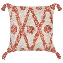Bawełniana poduszka z frędzlami tuftowana 45 x 45 cm beżowa z pomarańczowym HICKORY Lumarko!