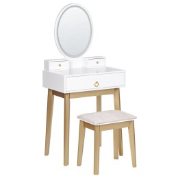 Toaletka 3 szuflady lustro LED ze stołkiem biało-złota ROSEY Lumarko!