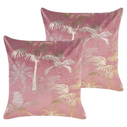 2 poduszki welurowe w palmy 45 x 45 cm różowe CARANDAY Lumarko!