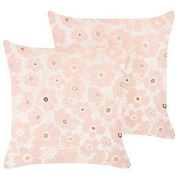 2 welurowe poduszki dekoracyjne w kwiaty 45 x 45 cm beżowo-różowe TRITELEIA Lumarko!