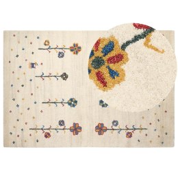 Dywan wełniany gabbeh ze wzorem w kwiaty 160 x 230 cm beżowy HUSUNLU Lumarko!