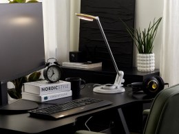 Lampa biurkowa LED z portem USB metalowa srebrno-biała CORVUS Lumarko!