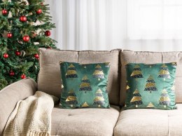 2 welurowe poduszki dekoracyjne w choinki 45 x 45 cm zielone GOLDSPRUCE Lumarko!