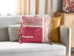Bawełniana poduszka dekoracyjna tuftowana z frędzlami 45 x 45 cm różowa BISTORTA Lumarko!