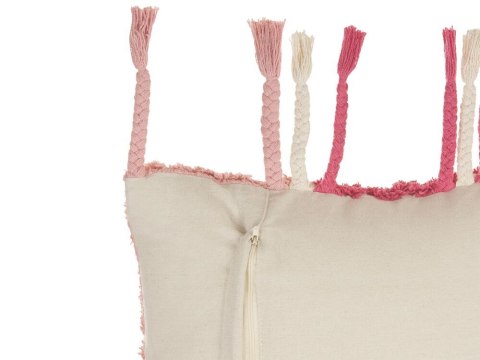 Bawełniana poduszka dekoracyjna tuftowana z frędzlami 45 x 45 cm różowa BISTORTA